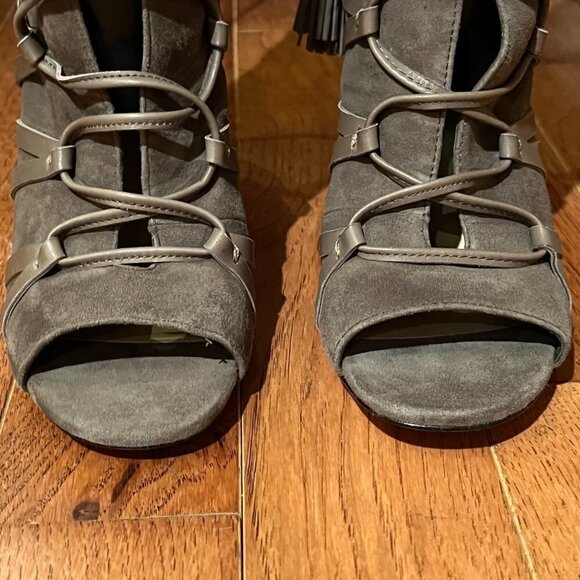 NEW Vince Camuto Tornado Gray Carsey Suede Caged Tall Back Zip Stiletto Boots - Picture 7 of 16